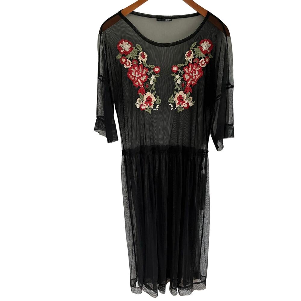 Zara Tulle Mesh Embroidered Dress Fall Autumn Festival Layer Whimsigoth Boho M